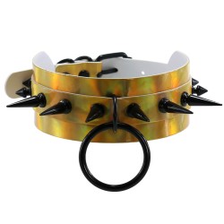 double layer pu leather black nail collar laser