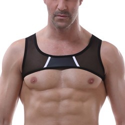 new sexy mesh faux leather vest for men