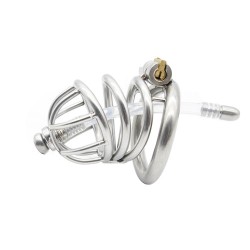 bent ring chastity cage with silicone urethral plug